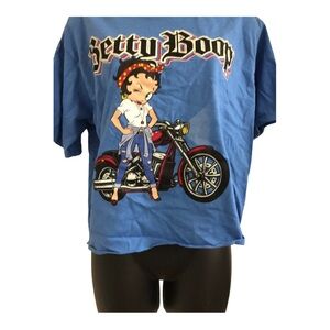 Betty Boop blue rolled hem winking Betty on motorcycle tshirt size small new